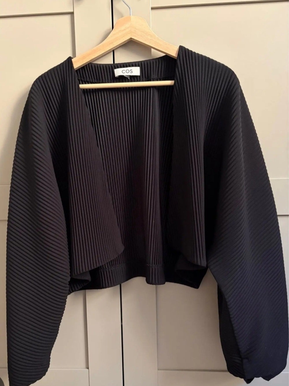 COS Bolero Jacket Black Pleated Open-Front Shrug Shawl Sweater Cardigan